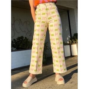 Lisa Says Gah Pink and Green Straight Leg Jeans